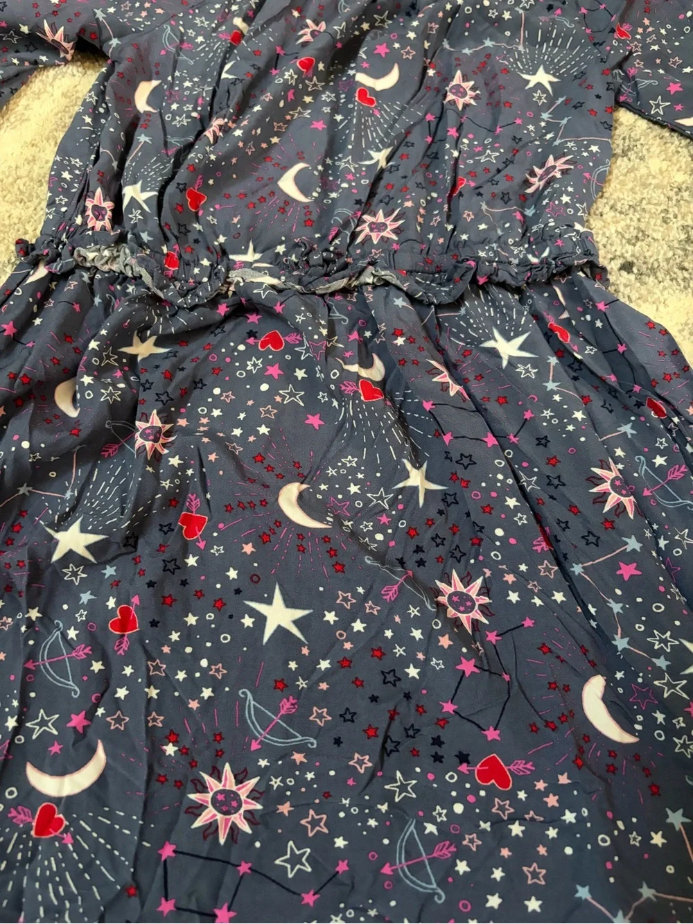 Girls Navy astrological  Print Long Sleeve Dress